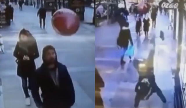 El joven sorprendió a cientos de usuarios con su intento de patear el globo en la calle. Foto: captura de TikTok