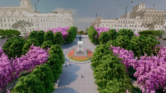 Con relación a los árboles de la plaza San Martín, se planea plantar jacarandás para completar las filas ya existentes. Foto: Prolima