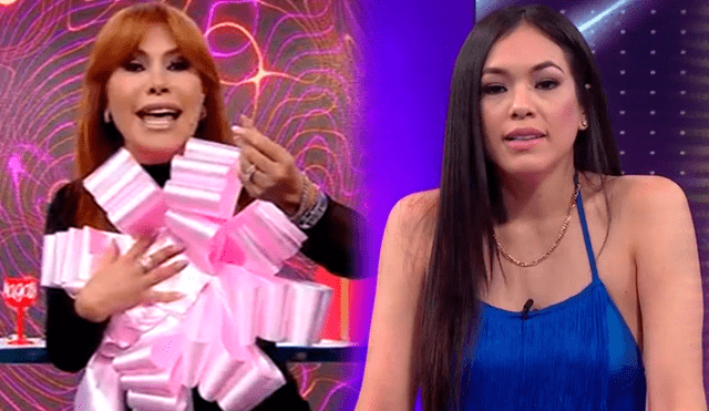 Magaly Medina admitió que el moño rosado le quedaba bien; no obstante, el accesorio "no dejaba lucir su trabajada figura". Foto: composición LR/ATV/América  TV