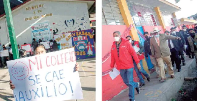 Reclamo. Estudiantes recibieron a ministro en Colegio Divino Ñino con carteles de protesta.