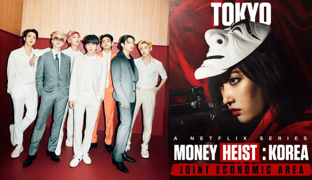 Tokio de "La casa de papel: Corea" reveló ser fan de BTS en el primer capítulo de la temporada. Foto: composición La República / BIGHIT / Netflix