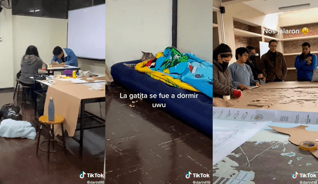 Algunos estudiantes se quedaron a dormir dentro del salón. Foto: composición/ @darinll18/TikTok