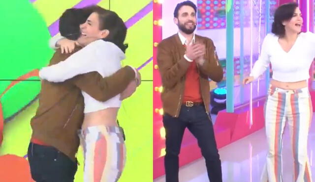 Durante su llegada al set de "Amor y fuego", Rodrigo González tuvo un caluroso abrazo con Gigi Mitre. Foto: composición/captura de Willax TV