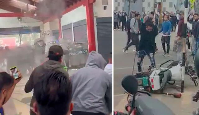 Otros de los comerciantes empezaron a golpear y lanzar objetos contra las motos de los oficiales. Foto: difusión