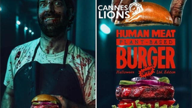 La hamburguesa que sabe a carne humana está hecha a base de plantas. Foto: Cannes Lions