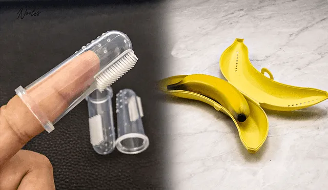 Un cepillo de dientes que se usa a dedo y un porta plátano destacan entre los productos más extraños de Japón. Foto: Jazmín Ceras/composición LR