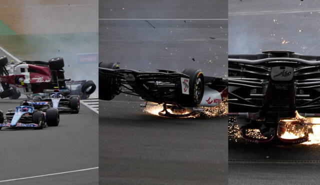 Terrible accidente en el inicio del GP Gran Bretaña de la F1. El piloto, Guanyu Zhou de Alfa Romeo, fue el más afectado. Fuente: composición/captura ESPN