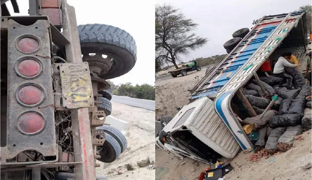 Delincuentes ocasionan que camión sufra accidente en carretera. Foto: composición LR/Noticias Tumbes y Piura.