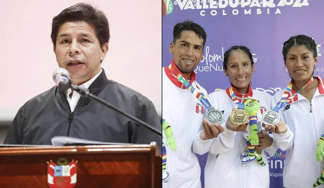 Pedro Castillo se mostró orgulloso por el desempeño de la delegación peruana en los Juegos Bolivarianos 2022. Foto: composición LR/La República/Twitter