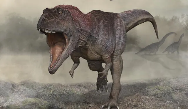 Ilustración de Meraxes giga, la nueva especie de dinosaurio con brazos cortos que antecedió al famoso T. rex. Foto: Carlos Papolio