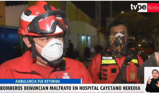 Los bomberos Haddad Erquínigo Bazán y Miguel Castillo denunciaron malos tratos por parte del personal del hospital Cayetano Heredia. Video: TV Perú
