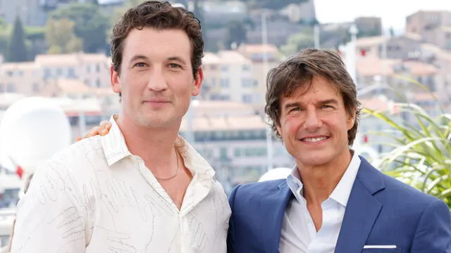 Miles Teller y Tom Cruise en el Festival de Cannes. Foto: FilmMagic