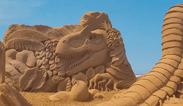 Un equipo de 30 talladores de todo el mundo demoraron cuatro semanas para crear más de 50 esculturas de arena en una playa de Bélgica. Foto: Captura de video/YouTube/Bhushavali N