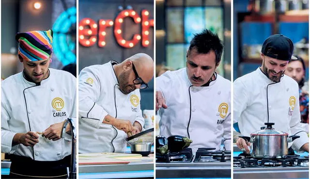 Los cuatro finalistas preparando sus platillos en la gran final de Masterchef Celebrity Colombia. Foto: composición La República/ Canal RCN twitter