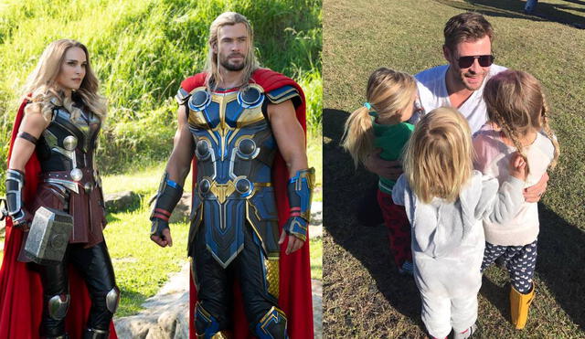 "Thor: love and thunder" sumó a su reparto a los pequeños hijos de Chris Hemsworth, Natalie Portman, Christian Bale y hasta el mismo Taika Waititi. Foto: composición/Marvel
