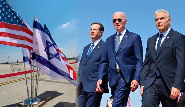 Joe Biden fue recibido por el primer ministro de Israel, Yair Lapid, y el presidente Isaac Herzog. Foto: Yair Lapid/Twitter