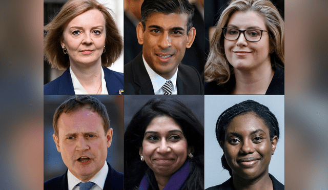 Los seis candidatos a ocupar el puesto de primer ministro de Reino Unido. Foto: AFP