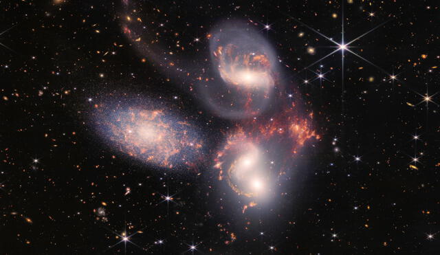 El quinteto Stephan, un grupo de cinco galaxias fotografiadas por el telescopio James Webb. Foto: NASA / ESA / CSA