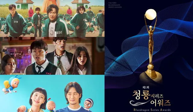 "Squid game", "Estamos muertos" y "Yumi's cells" son candidatas en los Blue Dragon Series Awards. Foto: composición/La República/Netflix/TVING/Sports Chosun