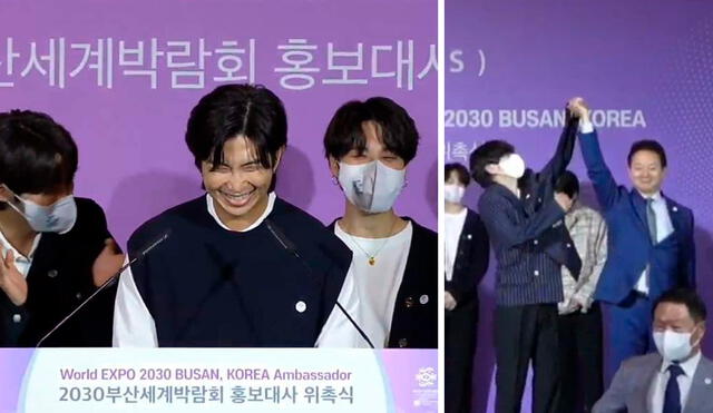 BTS: el líder RM hizo gala de su ingenio para sorprender con un juego de palabras. Foto: captura/ Busan World Expo