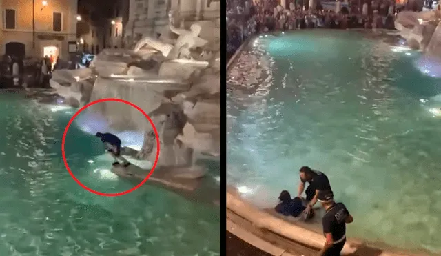 Hombre decidió meterse a nadar en la "Fontana di Trevi" y lo multaron. Sin embargo, dos horas más tarde volvió a zambullirse. Foto: captura de Youtube/Contrapunto