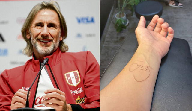 El hincha mostró emocionado el tatuaje de la firma del 'Tigre' que se hizo en el brazo. Foto: composición LR/FPF/Twitter @andrevalera02