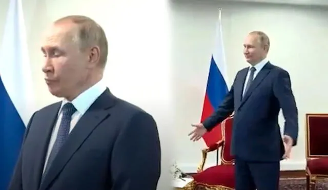 Vladimir Putin se mostró ansioso e impaciente durante la espera al mandatario turco, Recep Tayyip Erdogan. Foto: composición LR/capturas de video Infobae