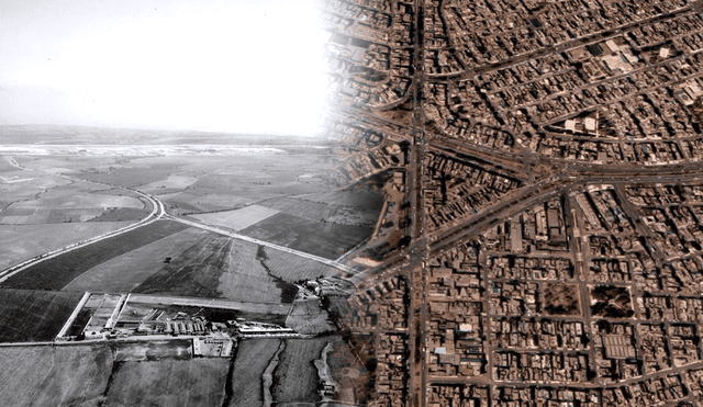 Gracias a la lucha constante y el trabajo de cientos de vecinos, la zona, que hoy conocemos como Los Olivos, se alzó como un distrito. Foto: composición LR/archivo Servicio Aerofotográfico Nacional, 1967/Google Maps