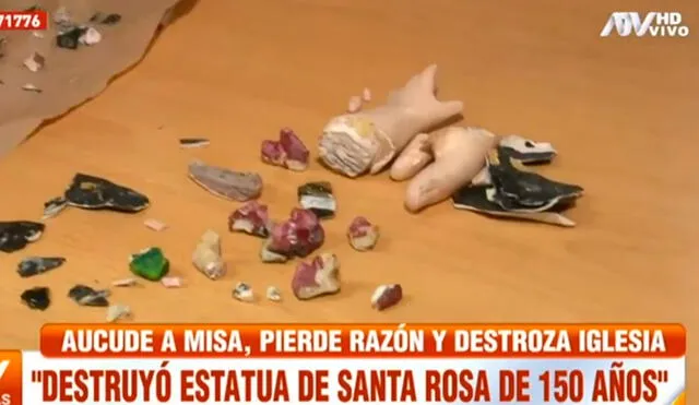 “Dios me envió a destruir la estatua de Santa Rosa”, aseguró el sujeto que atacó la Parroquia Santa Rosa del Callao. Foto: captura de ATV.