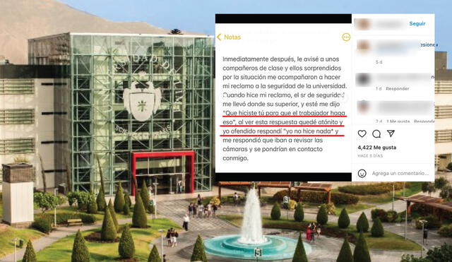 De acuerdo con el estudiante, la universidad no se contactó con él hasta después de la publicación del post. Foto: Universidad de Lima/ captura de Instagram