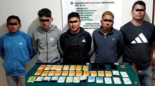 A los detenidos se les encontró 2.165 soles y tres teléfonos celulares, entre otras especies. Foto: PNP