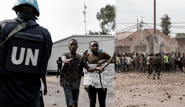 Manifestantes bloquearon vías y quemaron llantas cerca de la sede de la ONU en la República Democrática del Congo. Foto: composición/LR/AFP