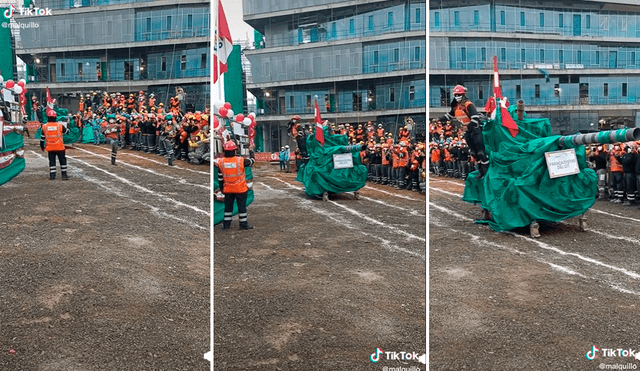 Los trabajadores de una obra en construcción dieron el ejemplo de patriotismo. Foto: composición LR/captura de TikTok/@Malquillo