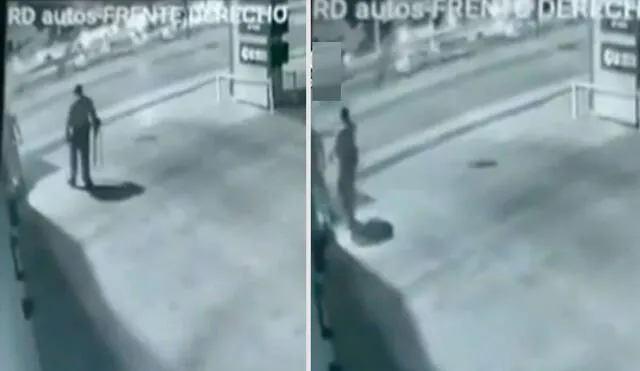Un video captó cómo el guardia le disparó a un joven que pretendía orinar en un poste. Foto: captura Twitter @Telefuturo