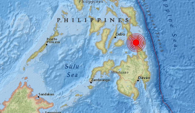 El USGS inicialmente reportó un sismo de magnitud de 6,8 grados en Filipinas, pero posteriormente lo actualizó a 7,1. Foto: Earthquake.usgs.gov