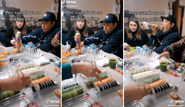 La novedosa forma de comer sushi sacó una sonrisa a los más de 2 millones de cibernautas. Foto: composición LR/captura de TikTok/@Connyy.Belénn
