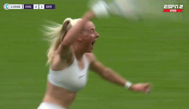 ¡Locura! Chloe Kelly anotó el segundo gol de las inglesas y la euforia se desató. Foto: captura ESPN 2