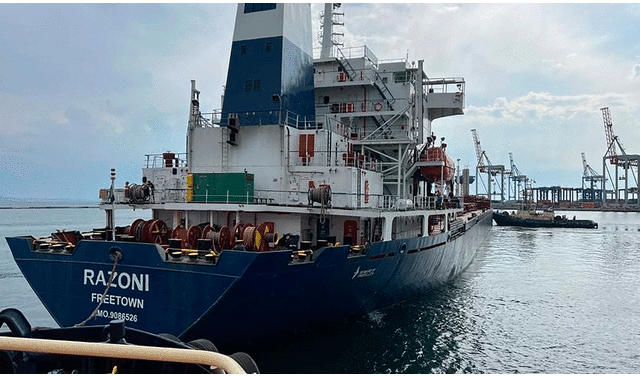 “El navío ‘Razoni’ zarpó del puerto de Odesa con destino al puerto de Trípoli, en Líbano" anunció el Ministerio turco de Defensa. Foto: AFP
