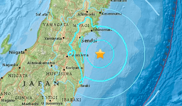 El seísmo alcanzó el nivel 4 en la escala japonesa de siete niveles, centrados en medir la agitación sobre la superficie y los daños, en las prefecturas más próximas al epicentro. Foto: USGS Earthquake Hazards Program