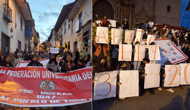 Aproximadamente, un millar de estudiantes de la Universidad Nacional de San Antonio Abad del Cusco (Unsaac) fueron parte de la movilización. Foto: Luis Álvarez/La República