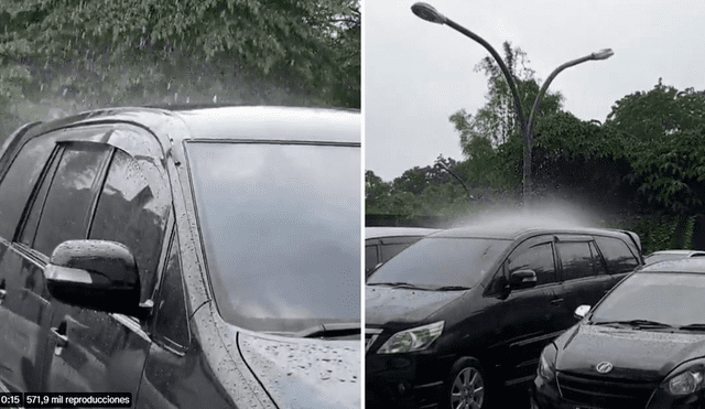 La lluvia que sólo cayó sobre un auto desató interés entre los cibernautas. Foto: composición LR/captura de Twitter/@haluandotco