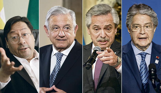 Apoyo. Luis Arce de Bolivia, Manuel López Obrador de México, Alberto Fernández de Argentina y Guillermo Lasso de Ecuador. Foto: composición LR