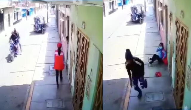 Cámara de seguridad registró los instantes en los que una mujer fue asaltada en Chimbote. Foto: captura de vídeo/RSD Noticias