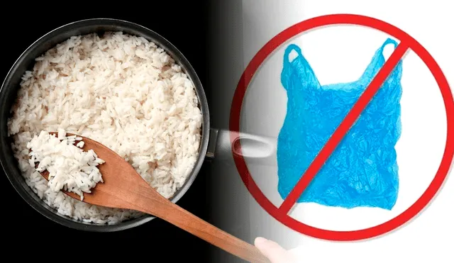 Cubrir el arroz con una bolsa de plástico pueden causar graves efectos en tu salud. Foto: composición LR/ Freepik/ Efecto Responsable