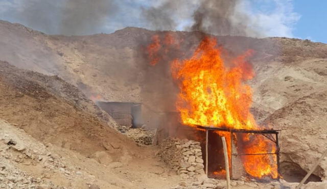 La actividad extractiva estaba oculta por un sembrío de pitahaya, el cual fue quemado por la autoridades. Foto: Facebook/Proyecto especial Chinecas