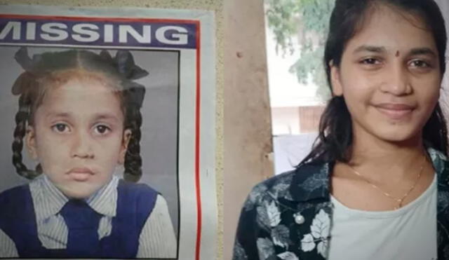 Pooja Gaud fue secuestrada a los 7 años, ahora, trata de recuperar el tiempo perdido con su madre y sus hermanos. Foto: BBC/Policía de Bombay