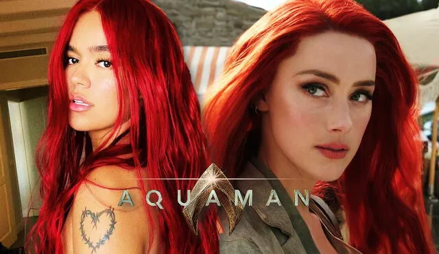 "Aquaman 2" viene protagonizada por Jason Momoa como Arthur Curry. El papel de Amber Heard como Mera podría correr peligro en el estreno. Foto: composición/Instagram/Karol G/Warner Bros.