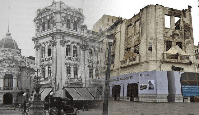 El edificio Giacoletti fue una de las primeras infraestructuras en la Plaza Santa Martin. Foto: composición de LR/Antigua Plaza San Martín de Lima Perú/Twitter/@Limantigua