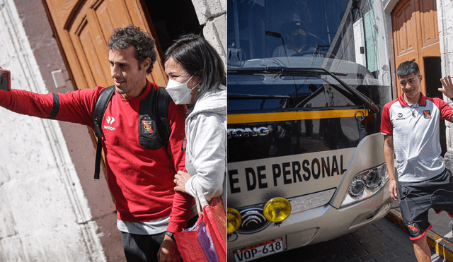 Los jugadores de FBC Melgar ingresan al bus que los trasladará hasta el aeropuerto de Arequipa. Foto: Composición LR/Rodrigo Talavera/La República