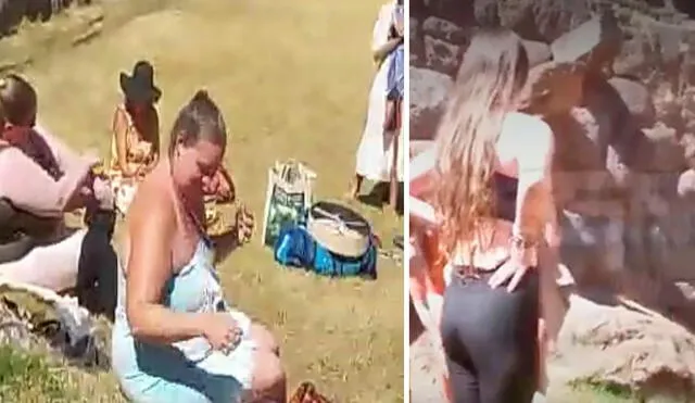 Turistas extranjeras fueron captadas cuando se daban un baño en uno de los canales del parque arqueológico de Tipón. Foto: SSN Noticias